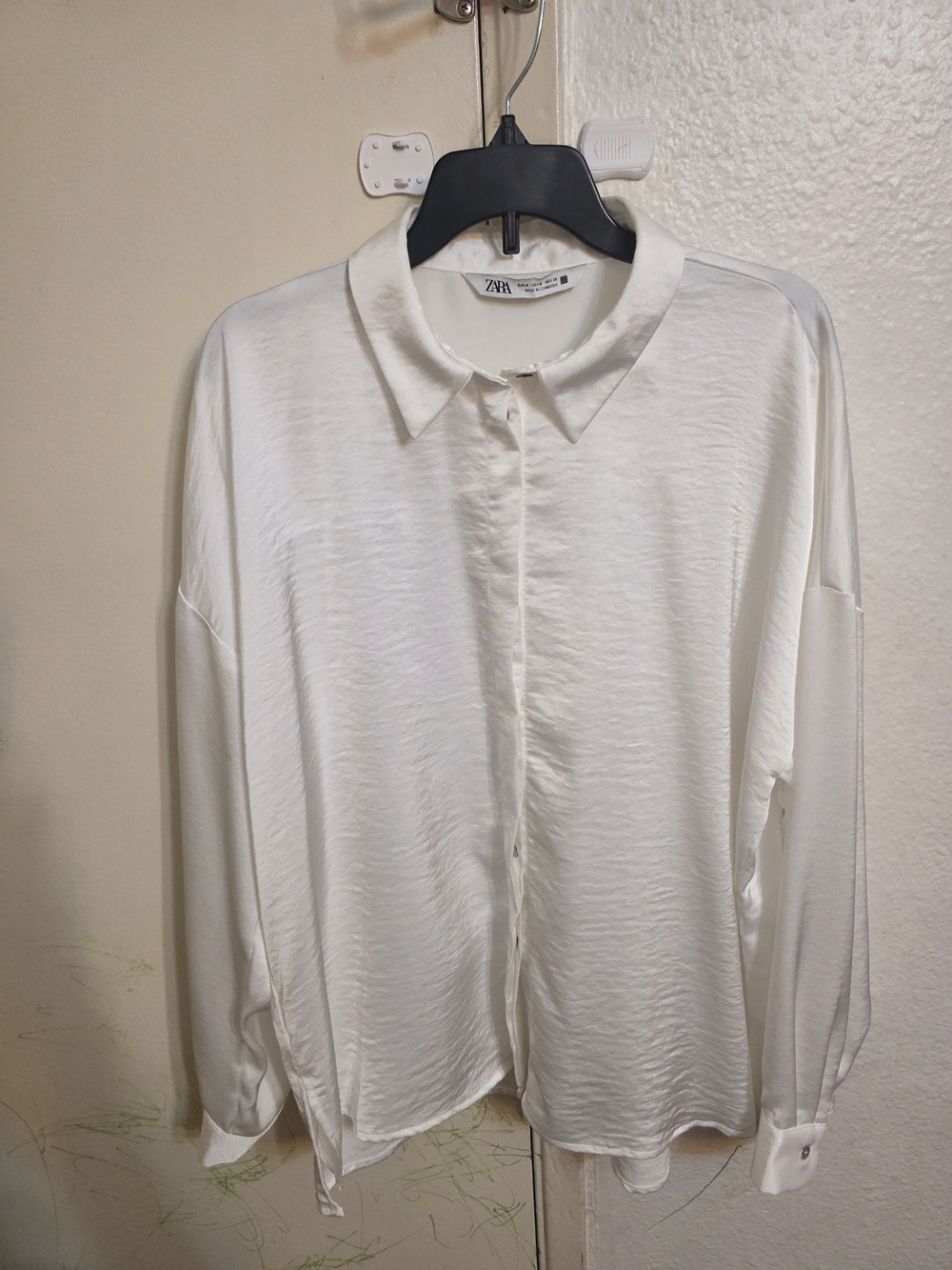 Zara Ivory Satin Collared Button-Up